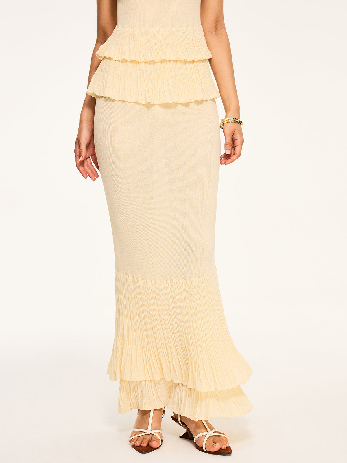 Pleated Hem Maxi Skirt