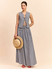 Striped Tie-Front Top and Skirt Set