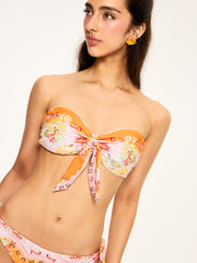Floral Print Bandeau Bikini Set With Side Tie