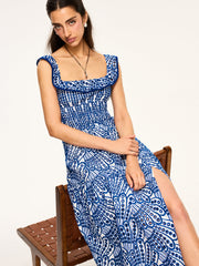 Semi-Sheer Embroidered Maxi Dress with Ruffled Trim