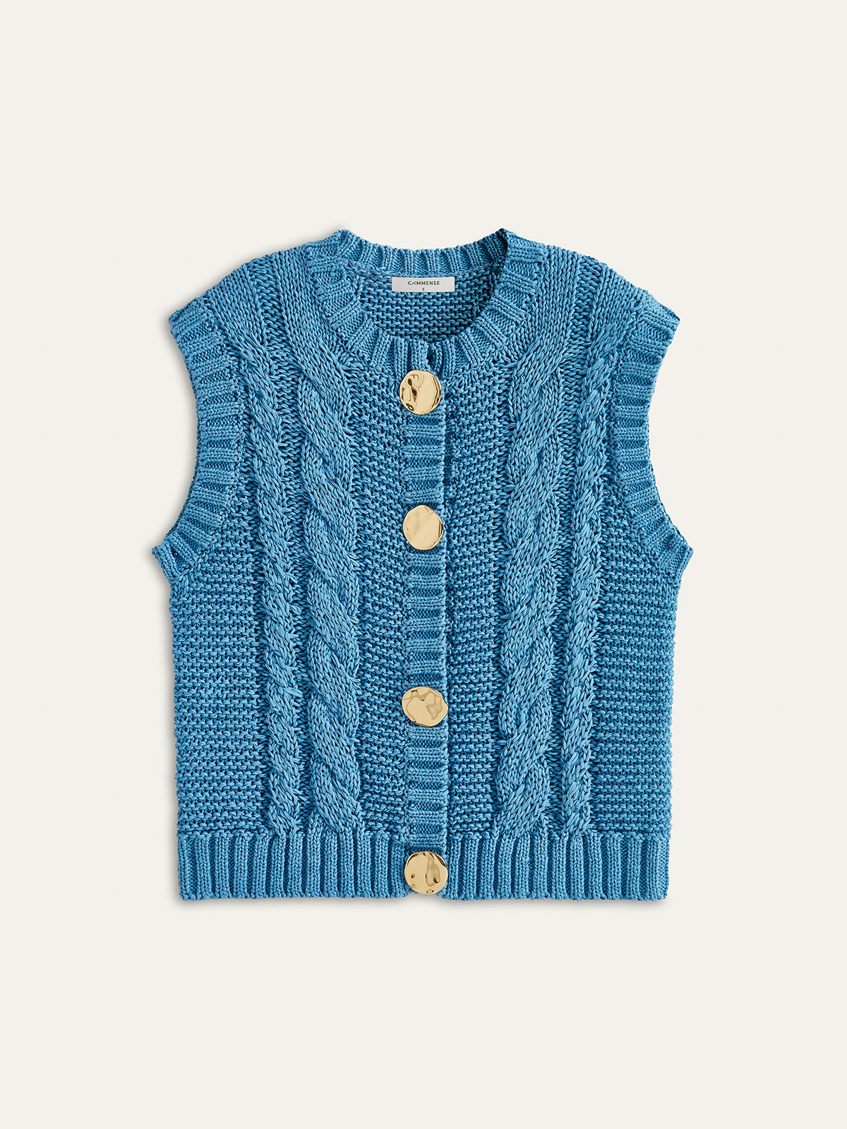 Cable-Knit Sleeveless Buttoned Vest