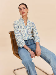 Semi-Sheer Embroidered Button-Down Shirt