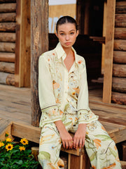 Semi-Sheer Floral Print Button-Up Shirt