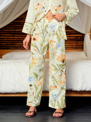 Elastic Waist Mid-Waist Floral Pants