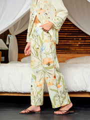 Elastic Waist Mid-Waist Floral Pants