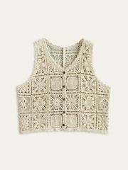 Crochet Knit Vest with Button Front