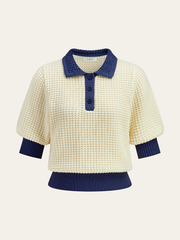 Crochet-Knit Polo Top