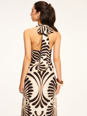 Printed Halter Backless Maxi Dress