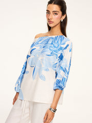 Semi-Sheer Off-Shoulder Floral Print Blouse
