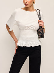 Cotton Smocked Waist Ruffle Hem Top
