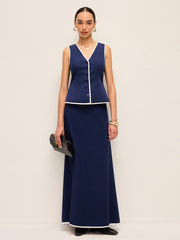 Contrast Trim V-Neck Vest Top With Back Tie