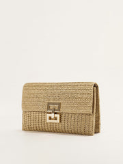 Woven Chain Strap Flap Shoulder Bag