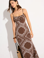Paisley Print Spaghetti Strap Maxi Dress
