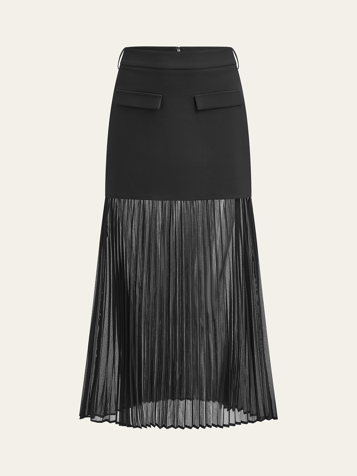 Pleated Mesh Hem Midi Skirt