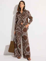 Paisley Print Pocketed Wide-Leg Pants