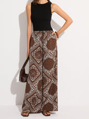 Paisley Print Pocketed Wide-Leg Pants