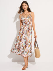 Print Backless Tie-Waist Midi Dress