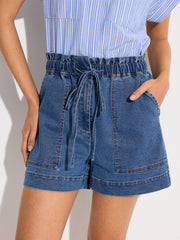 Denim Elastic-Waist Shorts with Drawstring