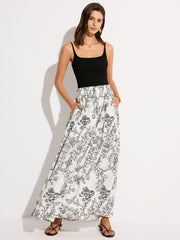 Pocketed Floral Print Maxi Skirt