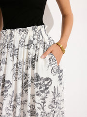 Pocketed Floral Print Maxi Skirt