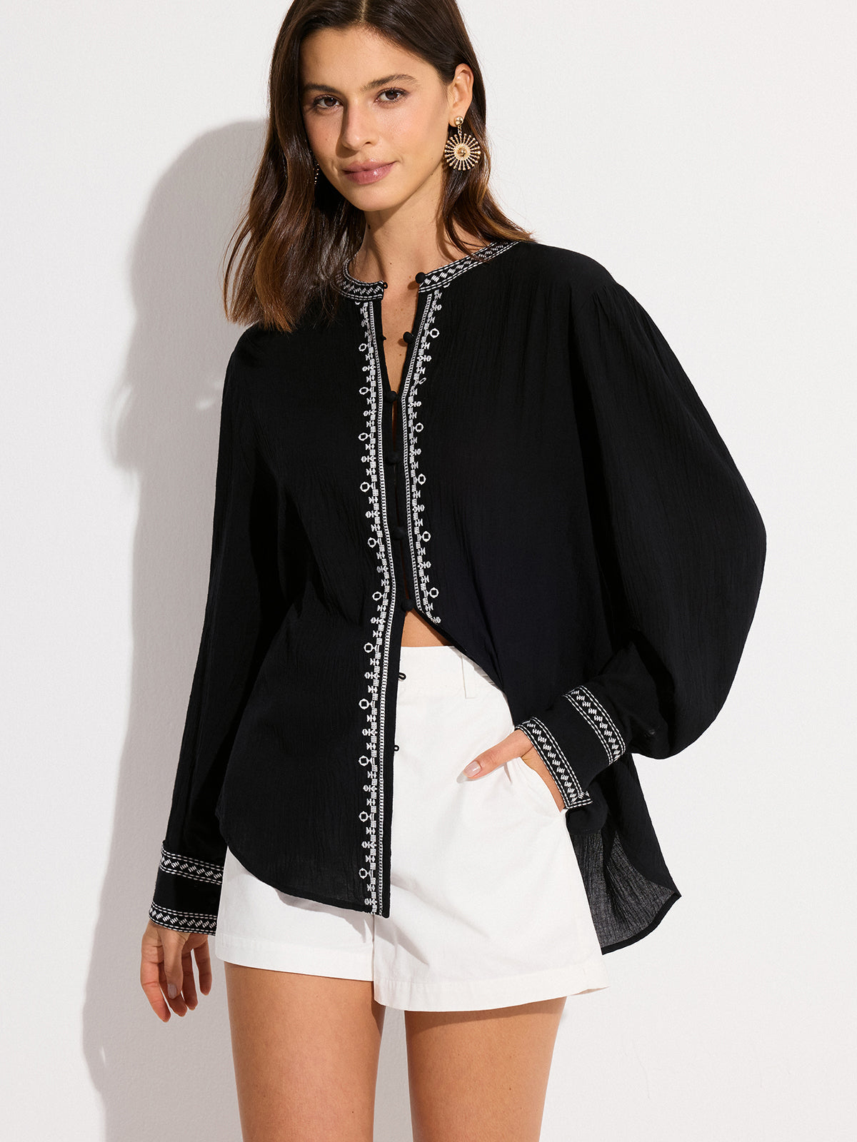 Oversized  Embroidered Trim Shirt