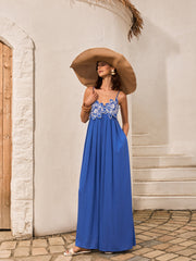 Cotton & Linen Floral Detail Cami Dress With Pockets