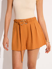 Belted Mid-Waisted Pleated Shorts