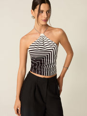 Striped Halter Top with Chain Strap