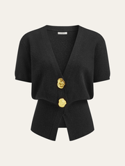 Metal Button V-Neck Sweater