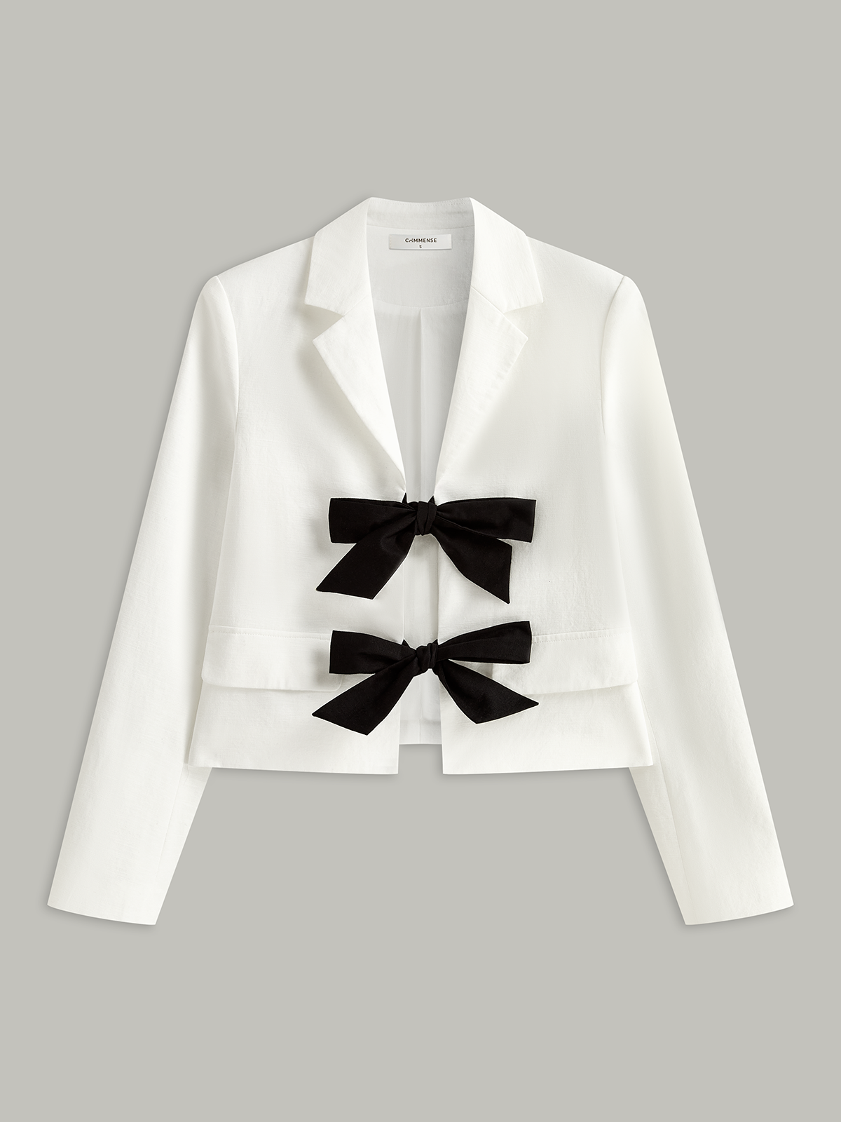 Cotton & Linen Cropped Blazer with Bow