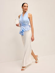 Cotton Draped Wrap Top With Back Bow