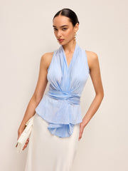 Cotton Draped Wrap Top With Back Bow
