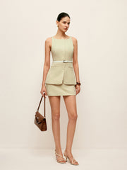 Belted Pocket-Detail Skirt Set
