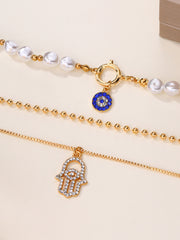 Pearl & Hamsa Hand Multi-Layer Necklace Set