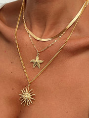 Multi-Layered Gold Sun And Starfish Necklace Set