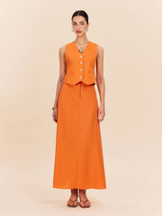 Cotton & Linen Pocket Detail Skirt Set