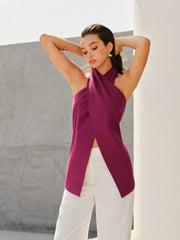 Halter-Style Cross-Neckline Backless Top