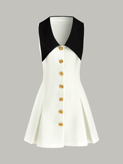 Golden Button Colorblock Midi Dress