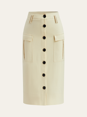 Pocketed Button-Front Midi Skirt