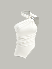 Asymmetrical Halter Neck Ruched Top