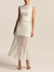 Semi-Sheer Pleated Midi Skirt