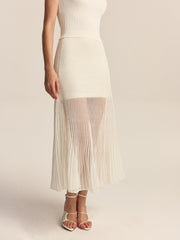 Semi-Sheer Pleated Midi Skirt