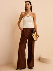 Crochet Halter Top with Floral Trim