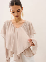 Semi-Sheer Ruffle Layered Chiffon Blouse
