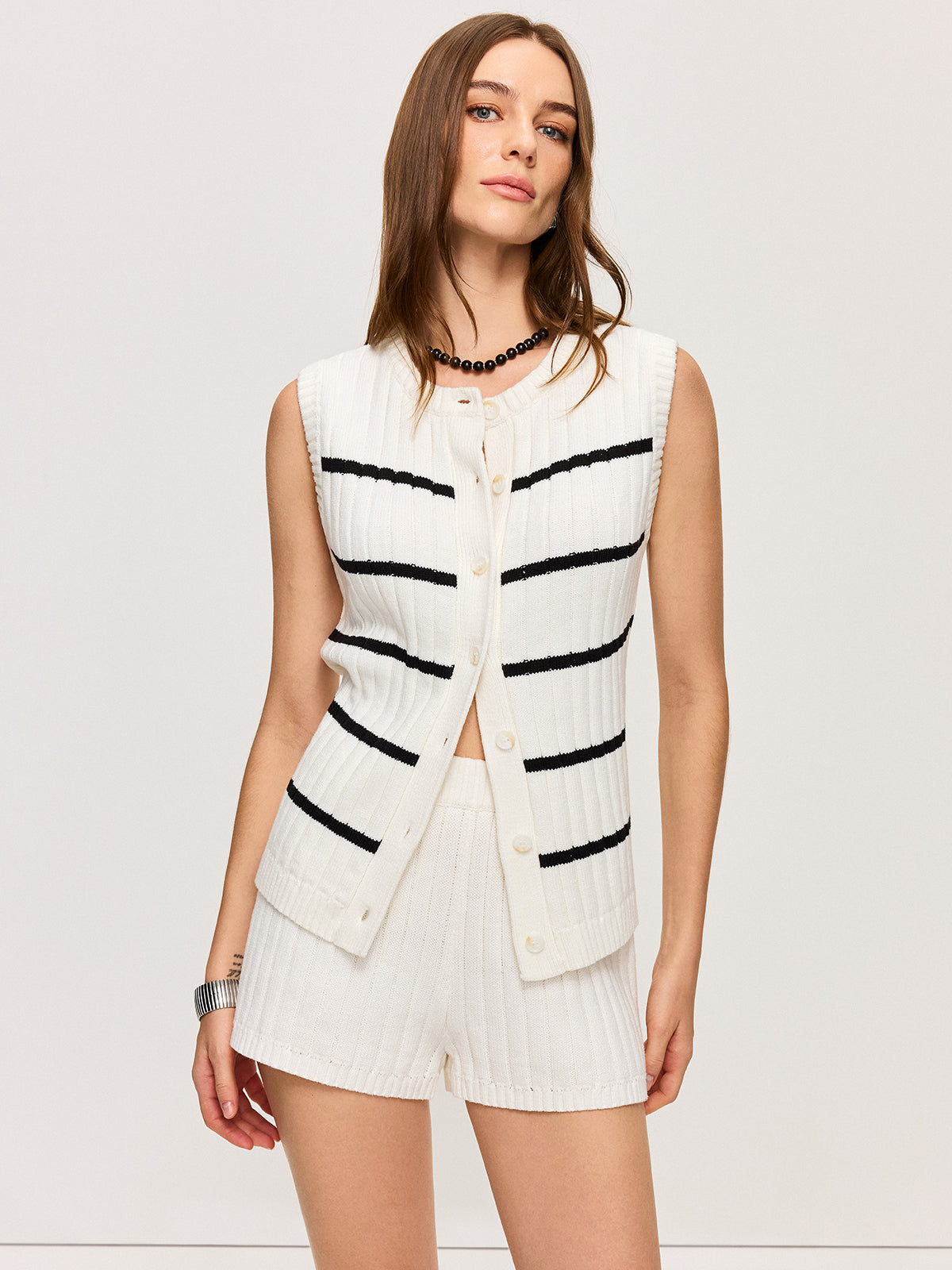 Striped Knit Vest and Shorts Co-ord Set