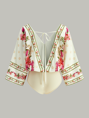 Floral Print V-Neck Tie-Back Bodysuit