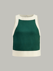 Contrast Trim Crop Top and Wide-Leg Pants Set