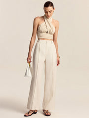 Linen & Cotton Halter Crop Top