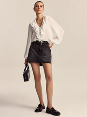 Ruffled V-Neck Chiffon Blouse