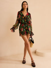 Chiffon Floral Print Elastic Waist Shorts